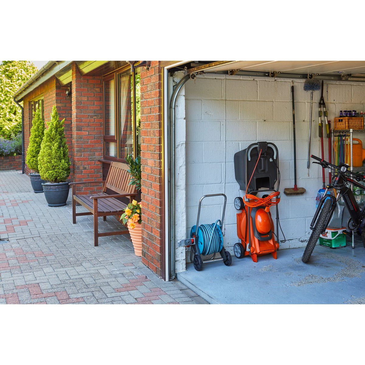 Flymo EasiStore 380R Corded Lawn Mower - Sunset Orange