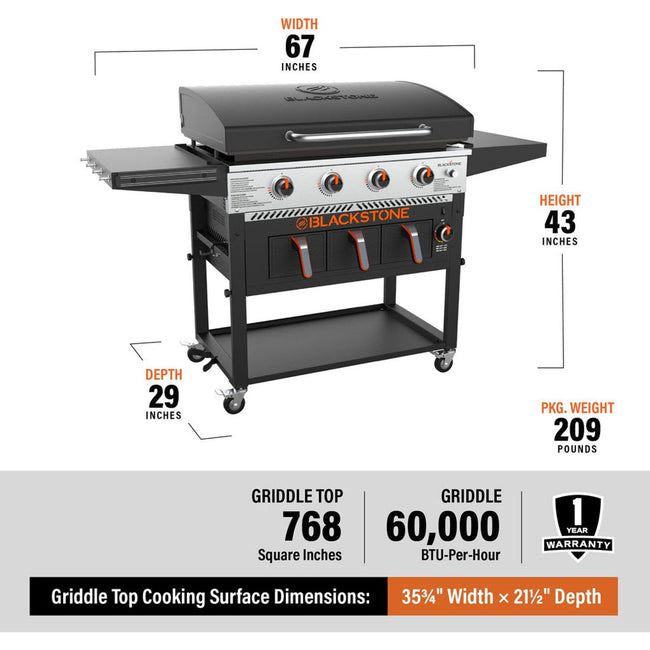 Blackstone 36in Griddle Plus with Air Fryer 4 Burner Gas Barbecue - Black Main Image