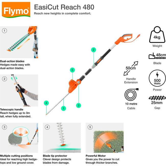 Flymo EasiCut Reach 480 Hedge Trimmer - Orange Main Image