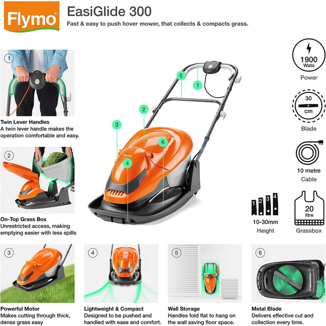 Flymo Easi Glide 300 AC Corded Lawn Mower - Orange Main Image