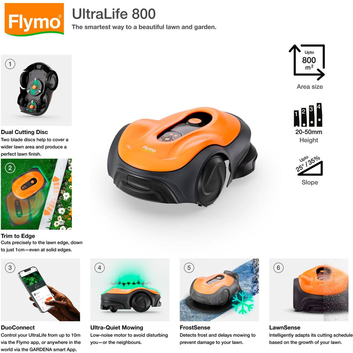 Flymo UltraLife 800 Robotic Lawn Mower - Sunset Orange