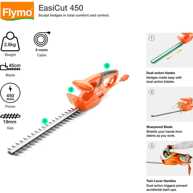Flymo EasiCut 450 Hedge Trimmer - Orange Main Image