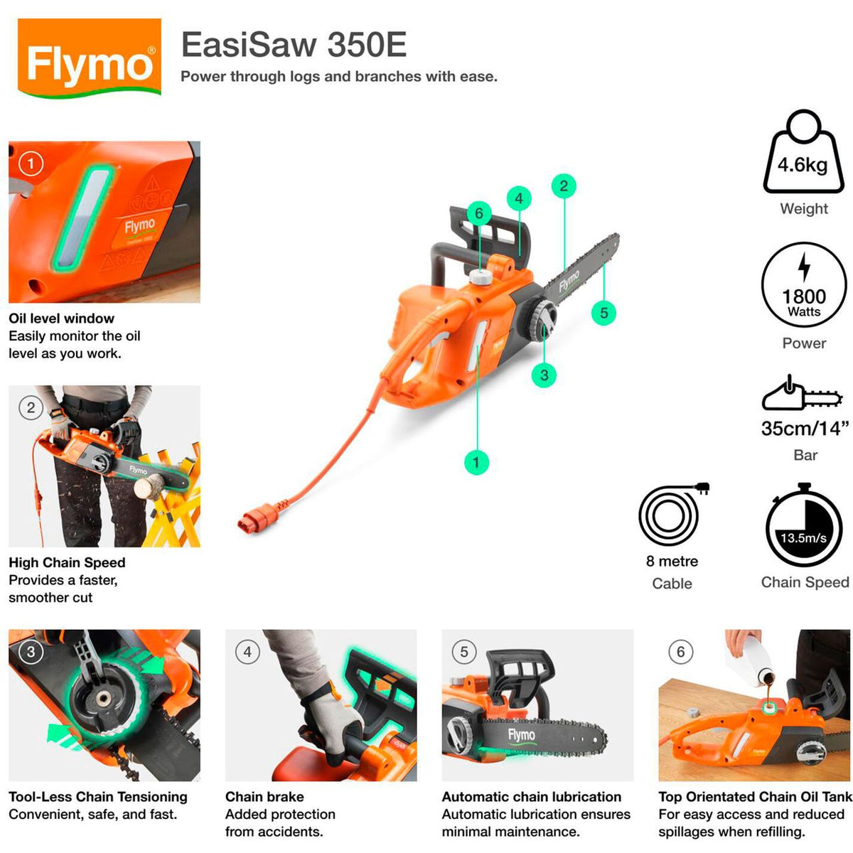 Flymo EasiSaw 350E Chainsaw - Sunset Orange