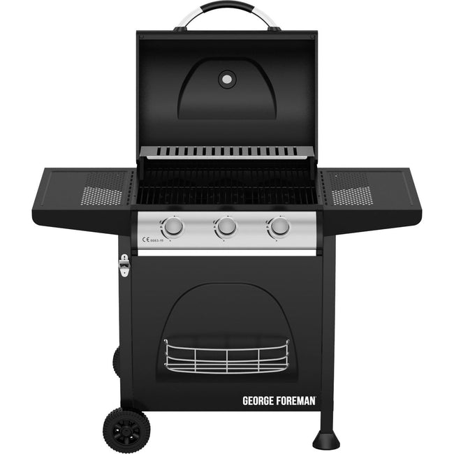 George Foreman GFGBBQ3B-N 3 Burner Gas Barbecue - Black Hover Image