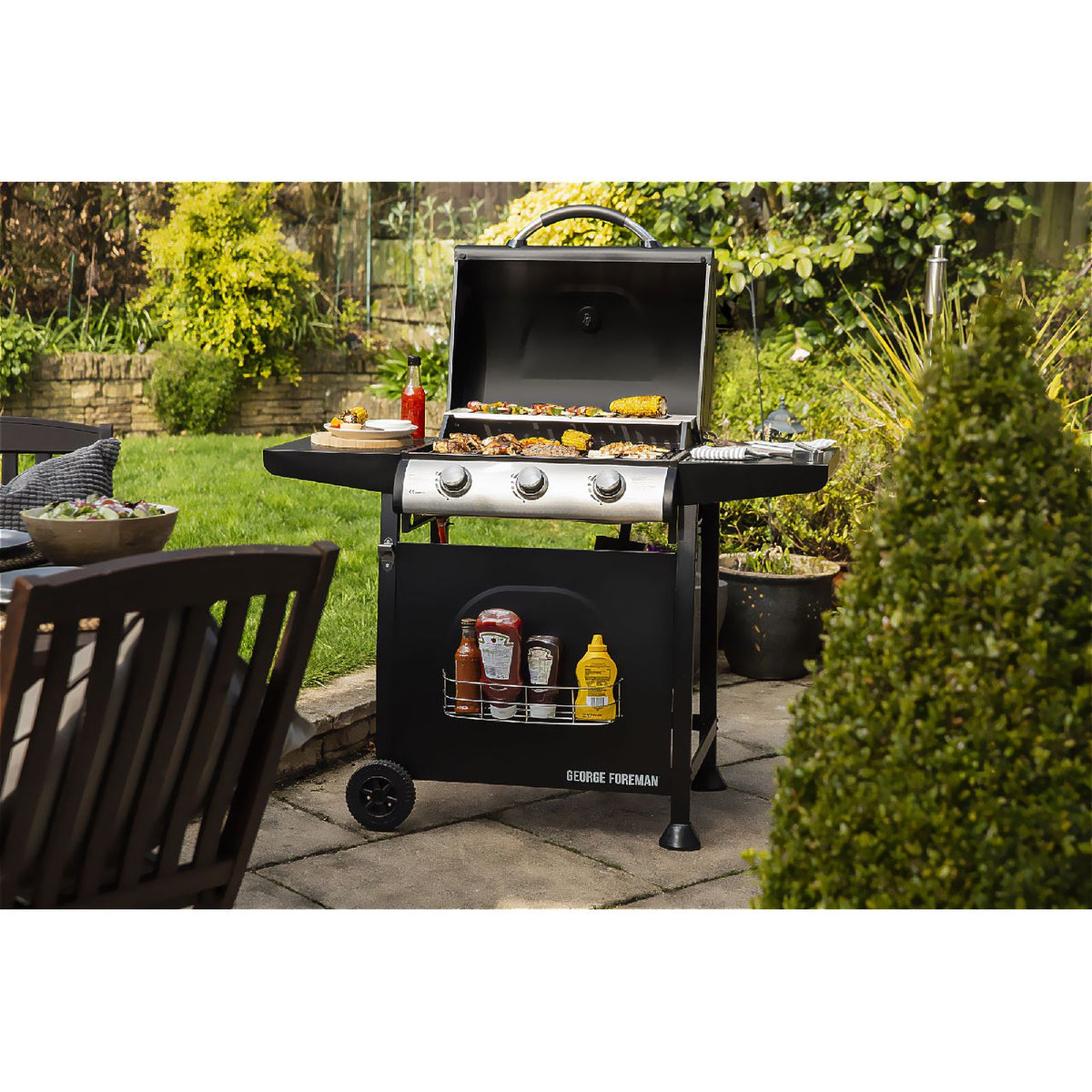 George Foreman GFGBBQ3B-N 3 Burner Gas Barbecue - Black