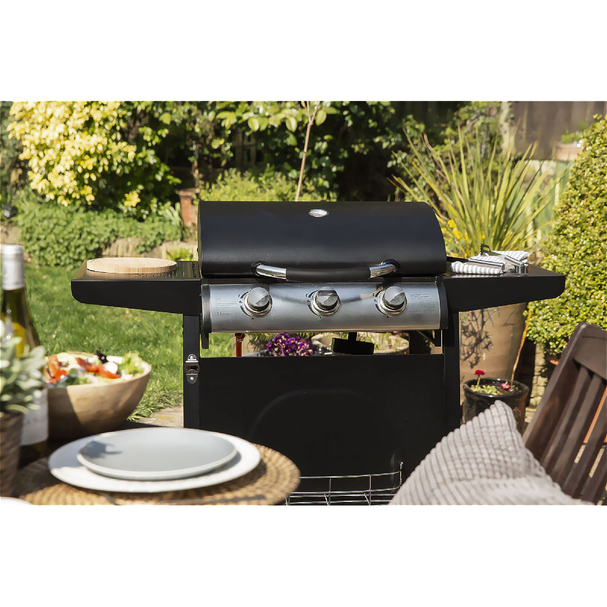 George Foreman GFGBBQ3B-N 3 Burner Gas Barbecue - Black
