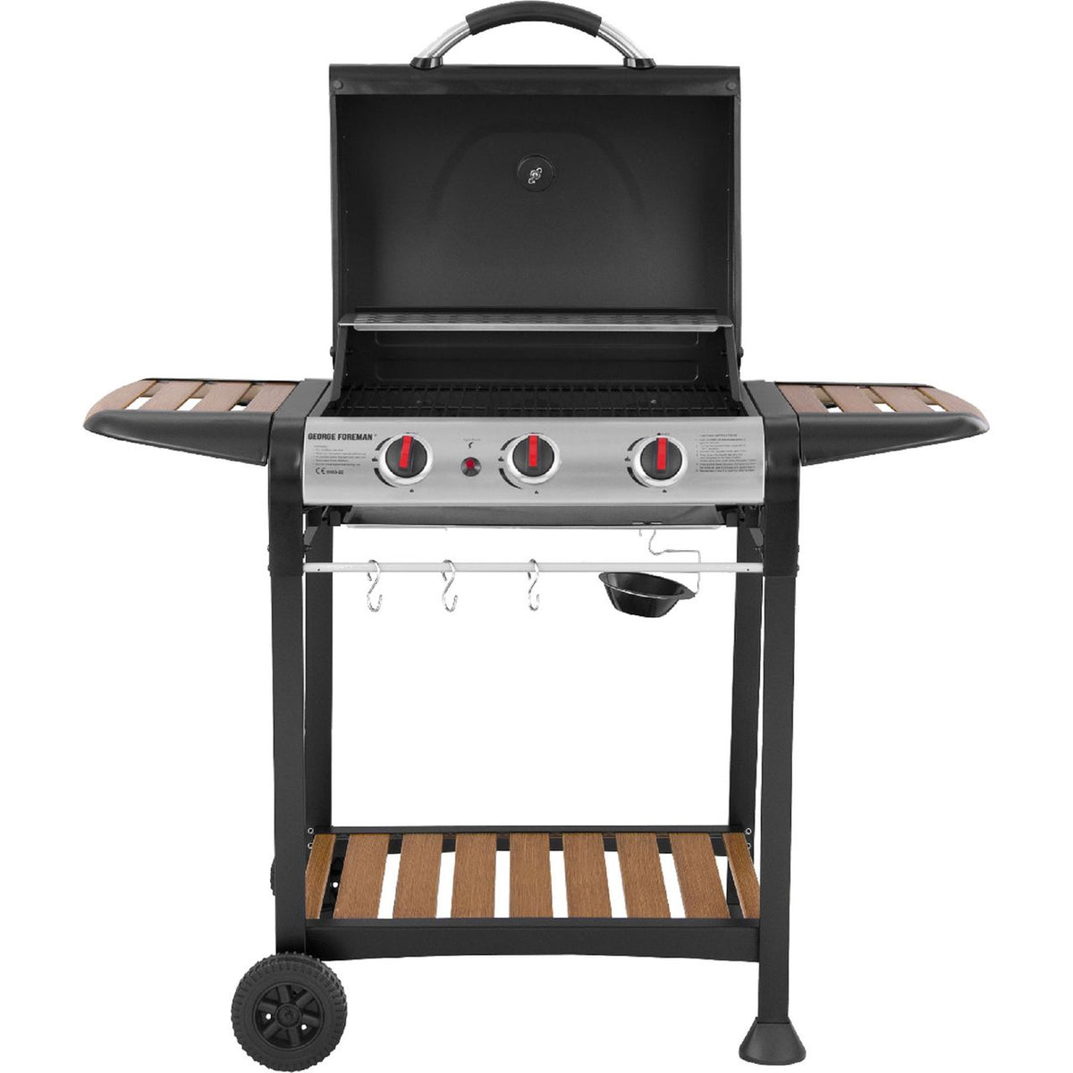 George Foreman GFGBBQ3BW 3 Burner Gas Barbecue - Black / Wood