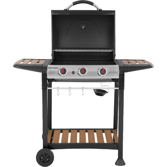 George Foreman GFGBBQ3BW 3 Burner Gas Barbecue - Black / Wood Main Image