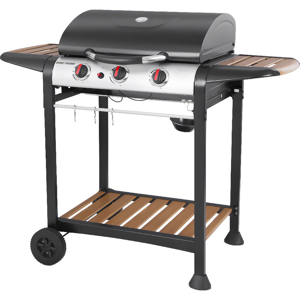 George Foreman GFGBBQ3BW 3 Burner Gas Barbecue - Black / Wood