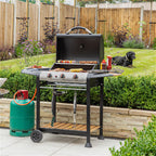George Foreman GFGBBQ3BW 3 Burner Gas Barbecue - Black / Wood