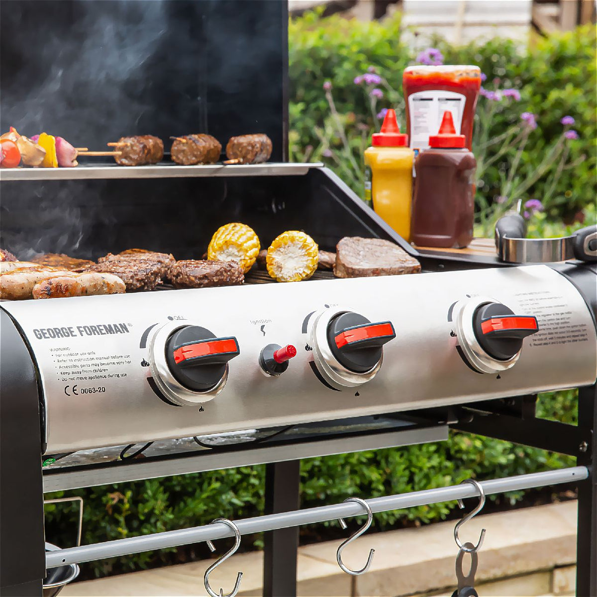 George Foreman GFGBBQ3BW 3 Burner Gas Barbecue - Black / Wood