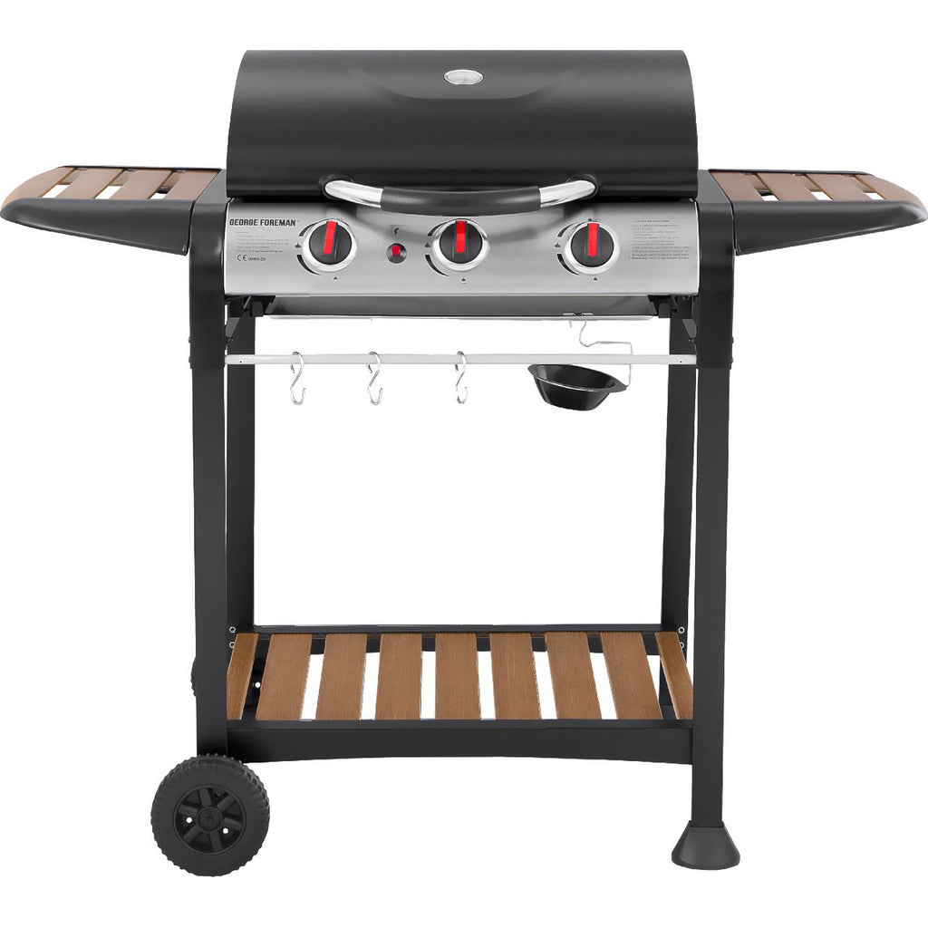 George Foreman GFGBBQ3BW 3 Burner Gas Barbecue - Black / Wood