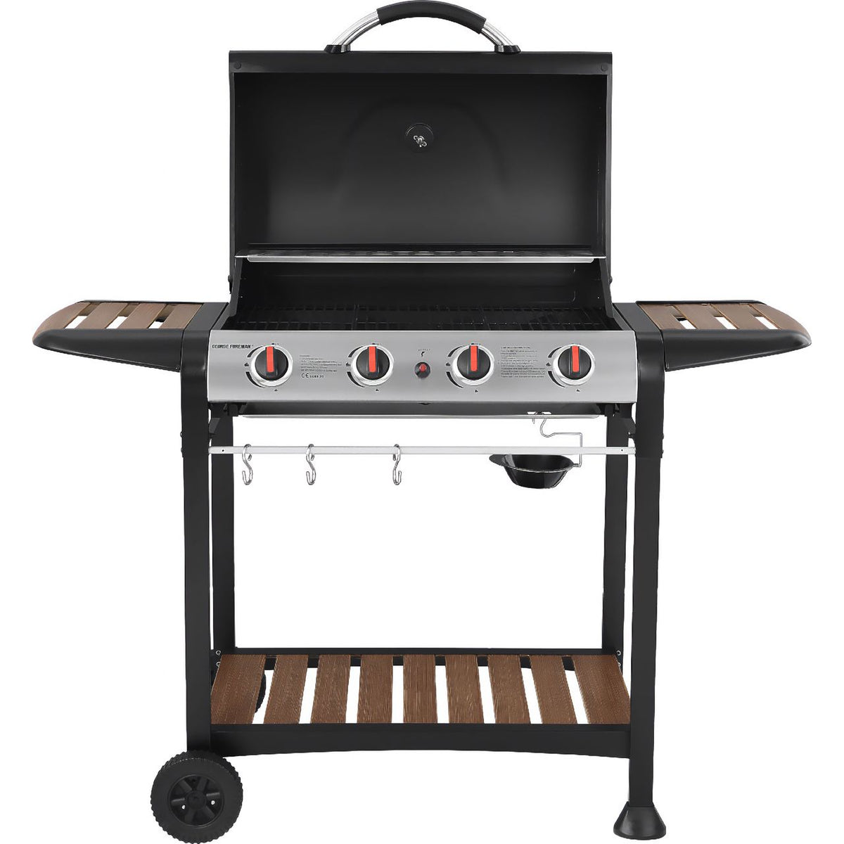 George Foreman GFGBBQ4BW 4 Burner Gas Barbecue - Black / Wood