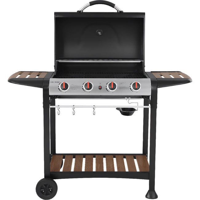 George Foreman GFGBBQ4BW 4 Burner Gas Barbecue - Black / Wood Hover Image