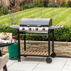 George Foreman GFGBBQ4BW 4 Burner Gas Barbecue - Black / Wood