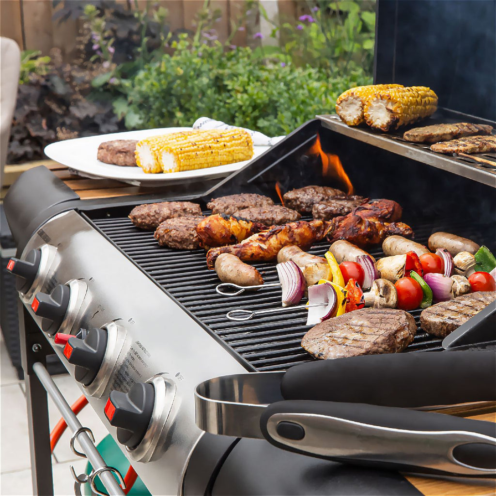 George Foreman GFGBBQ4BW 4 Burner Gas Barbecue - Black / Wood