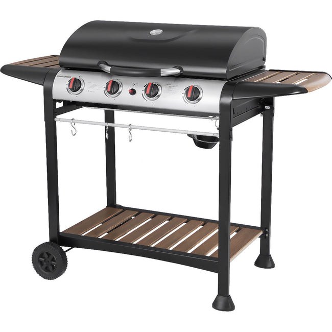 George Foreman GFGBBQ4BW 4 Burner Gas Barbecue - Black / Wood Main Image