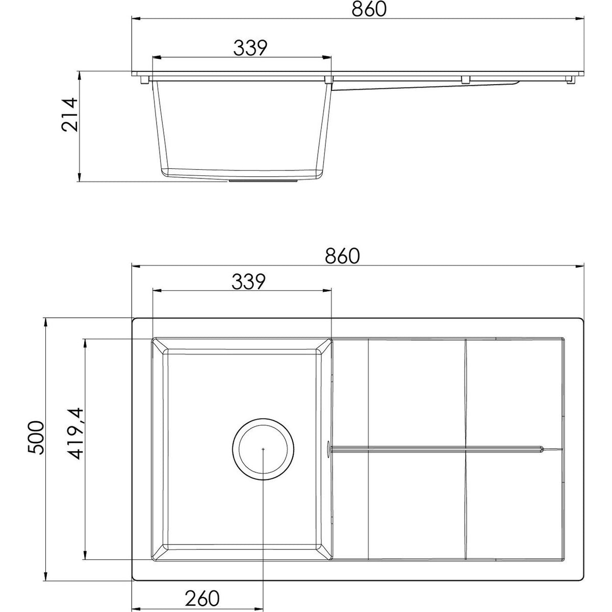 Rocklite Milton 1 Bowl Inset Kitchen Sink - White