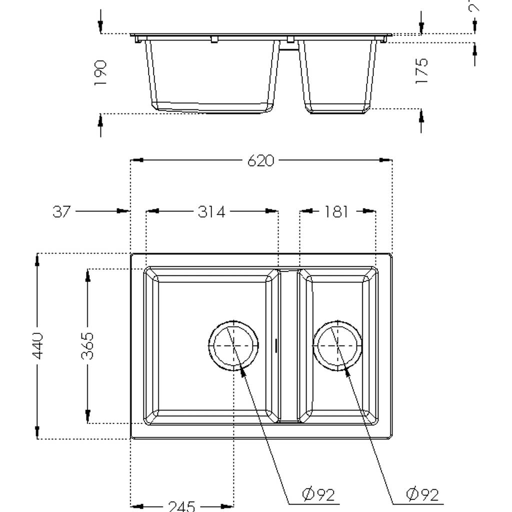 Rocklite Weston 1.5 Bowl Inset Kitchen Sink - White