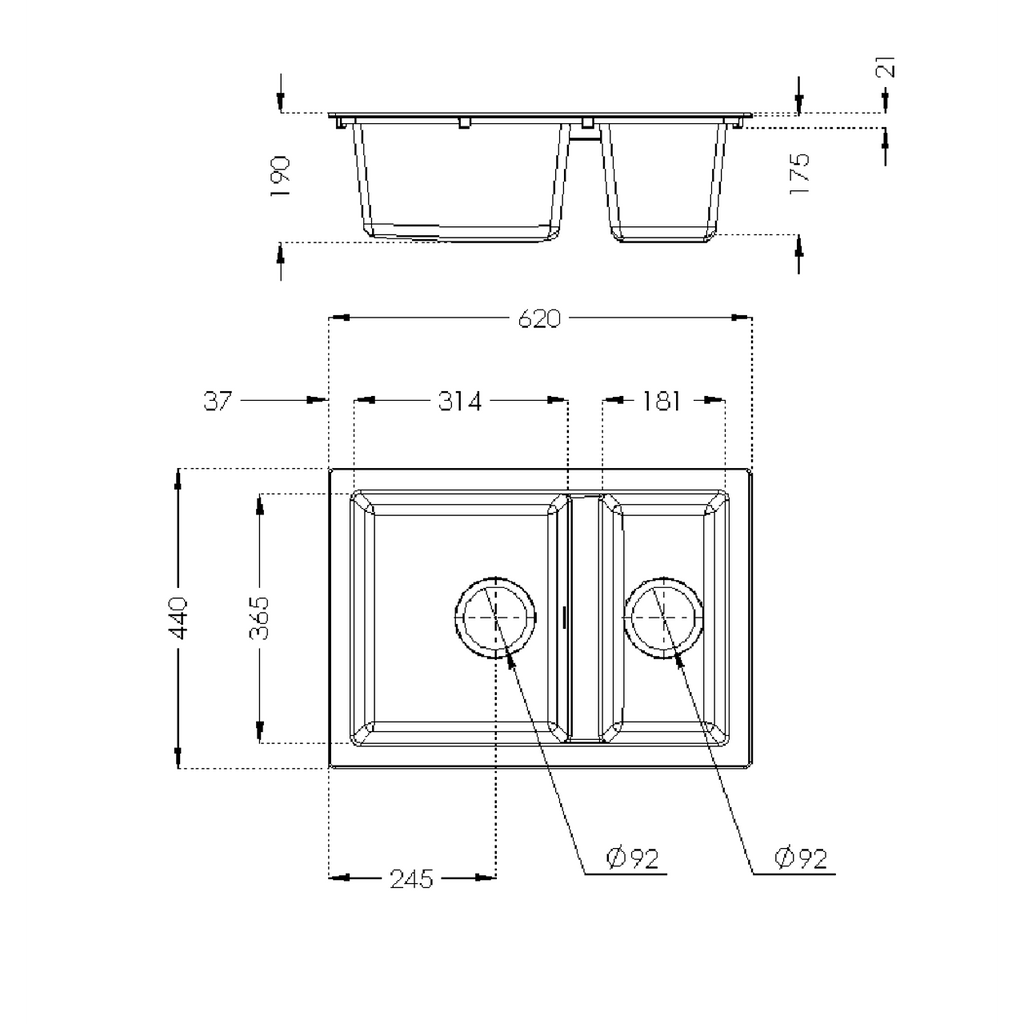 Rocklite Weston 1.5 Bowl Inset Kitchen Sink - Grey