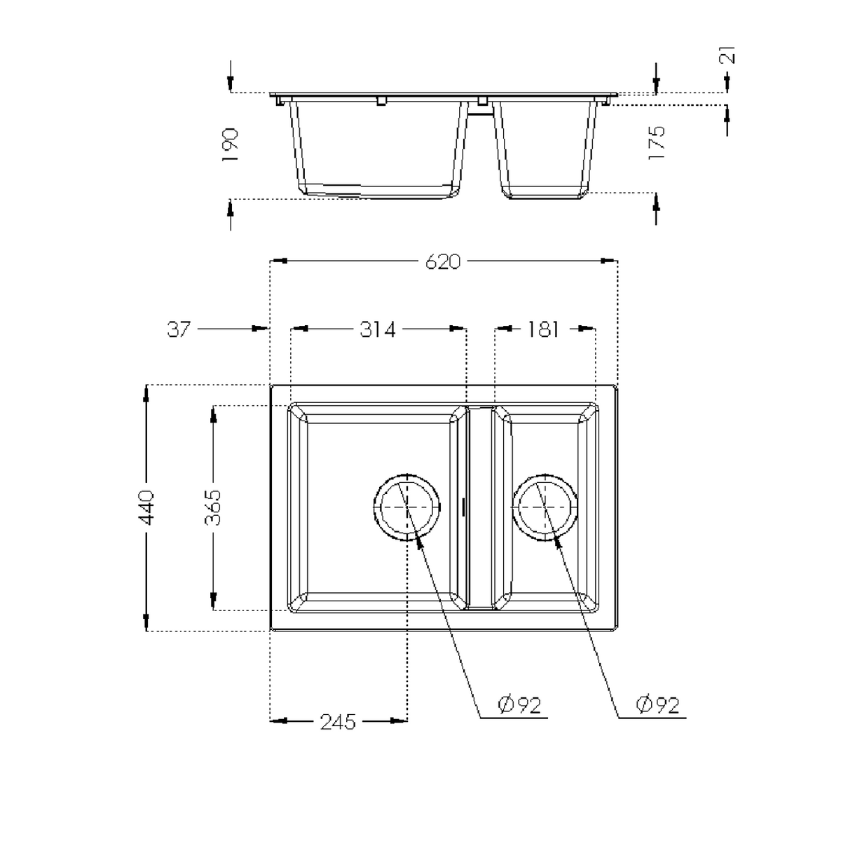 Rocklite Weston 1.5 Bowl Inset Kitchen Sink - Grey