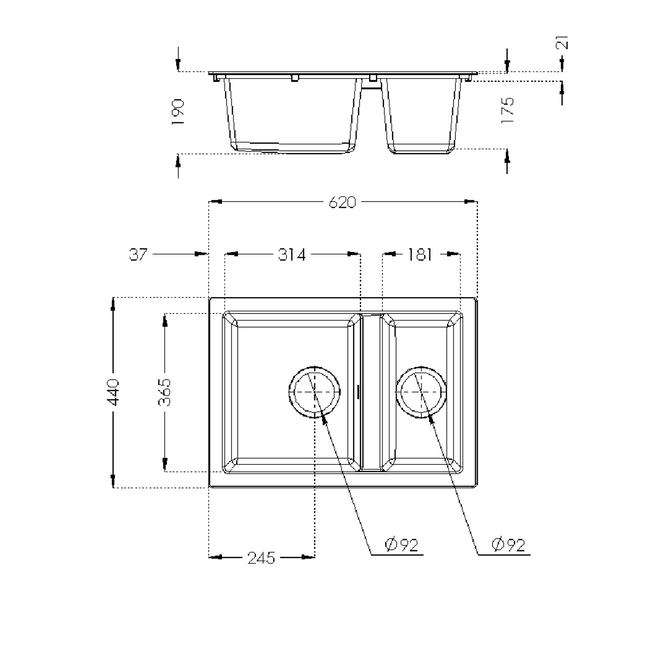 Rocklite Weston 1.5 Bowl Inset Kitchen Sink - Grey Main Image