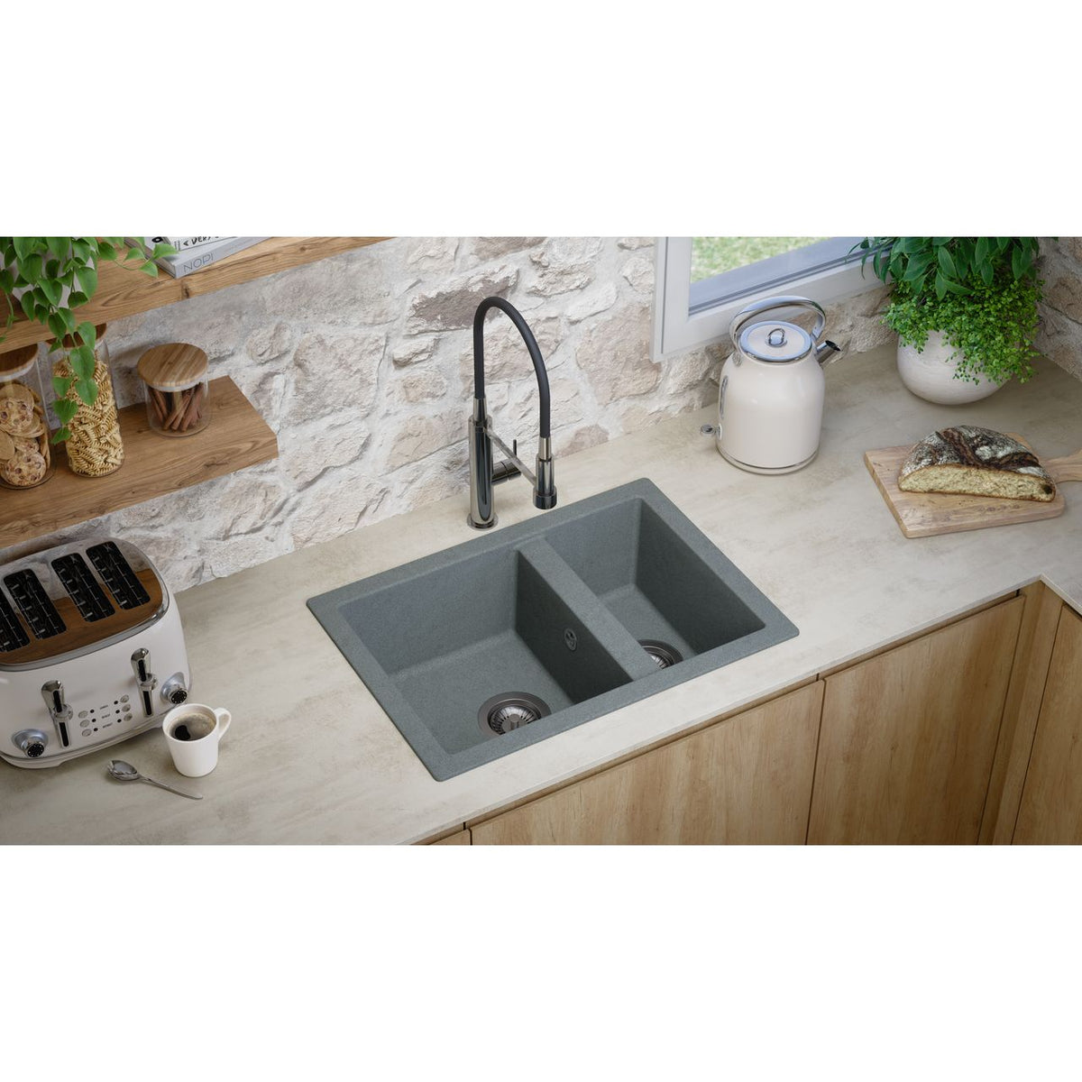 Rocklite Weston 1.5 Bowl Inset Kitchen Sink - Grey