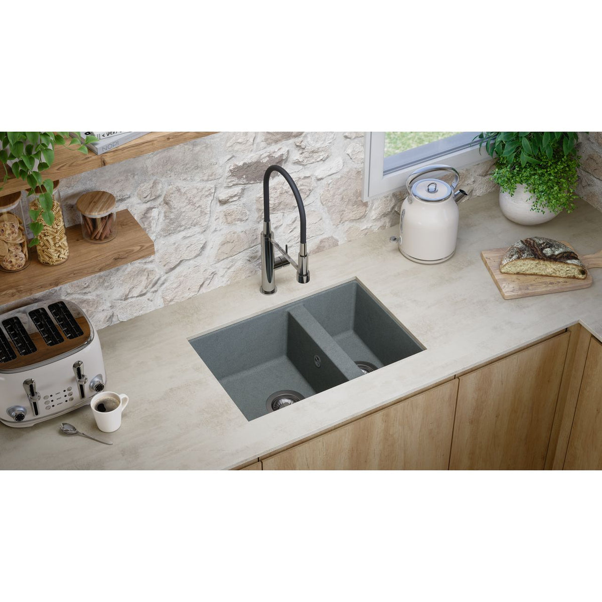 Rocklite Weston 1.5 Bowl Inset Kitchen Sink - Grey
