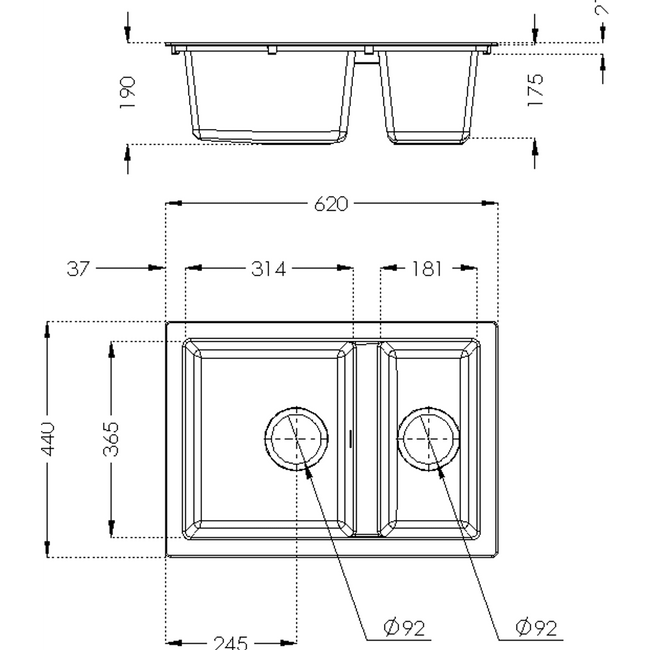 Rocklite Weston 1.5 Bowl Inset Kitchen Sink - Black Main Image