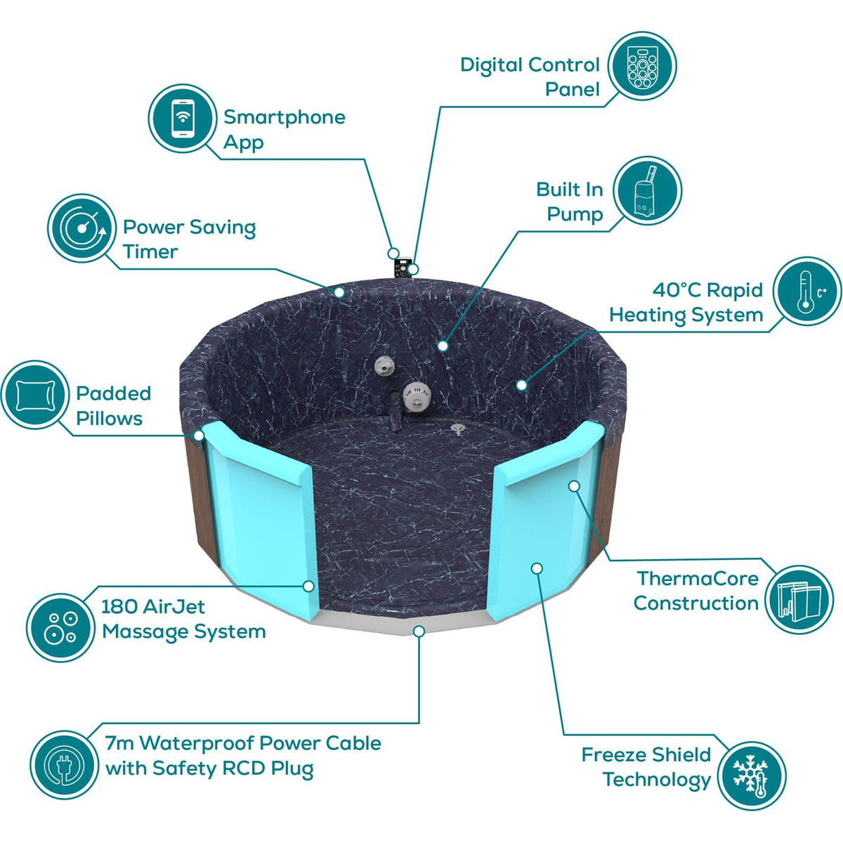 Lay-Z-Spa Toronto ThermaCore™ UltraFit™ AirJet™ Hot Tub - Dark Wood Effect