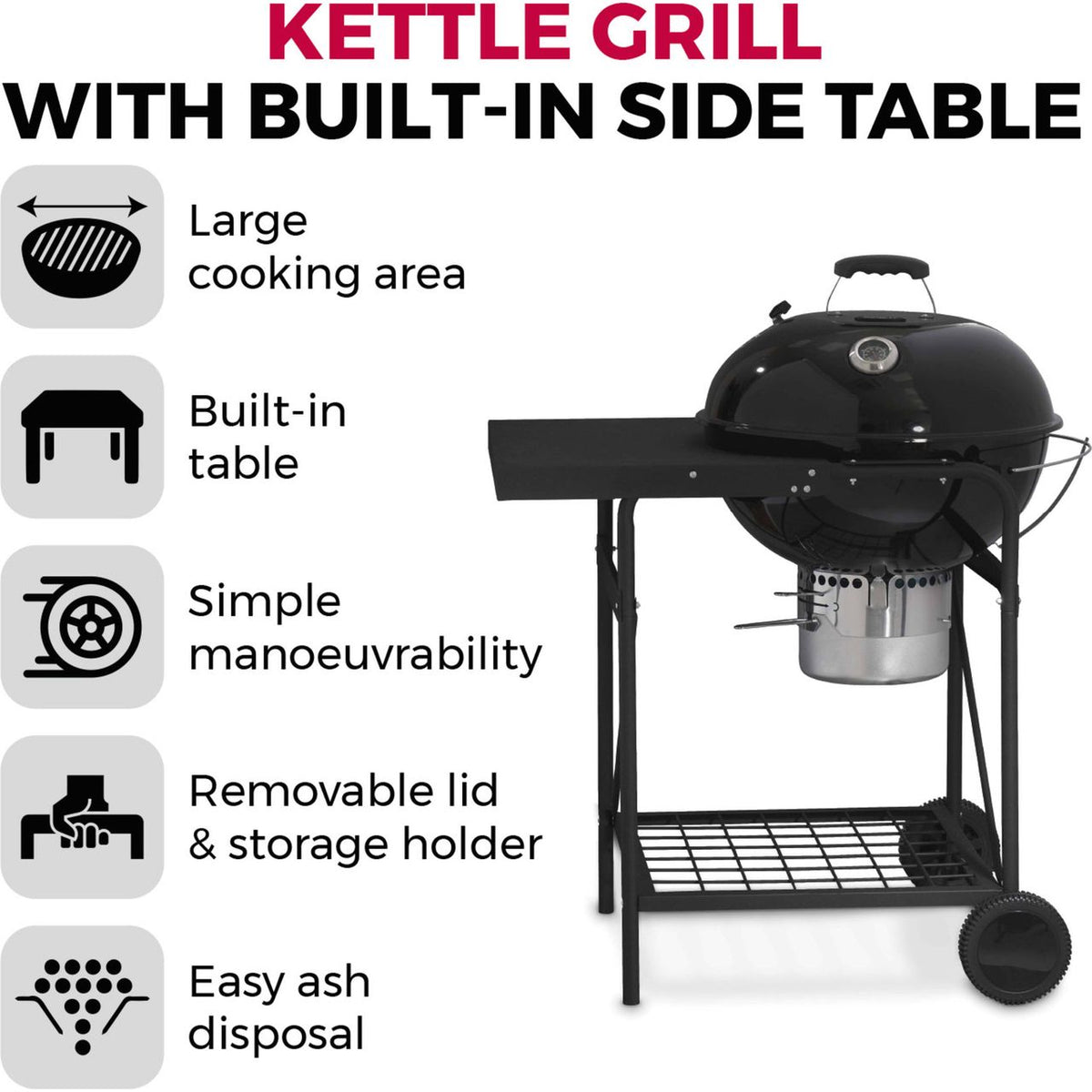 Tower Kettle Grill Charcoal Barbecue - Black